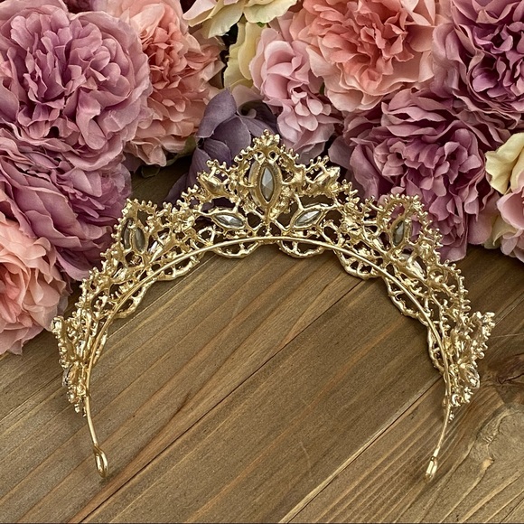 Ice Princess Crystal Bridal Gold Tiara Crown - Picture 15 of 16